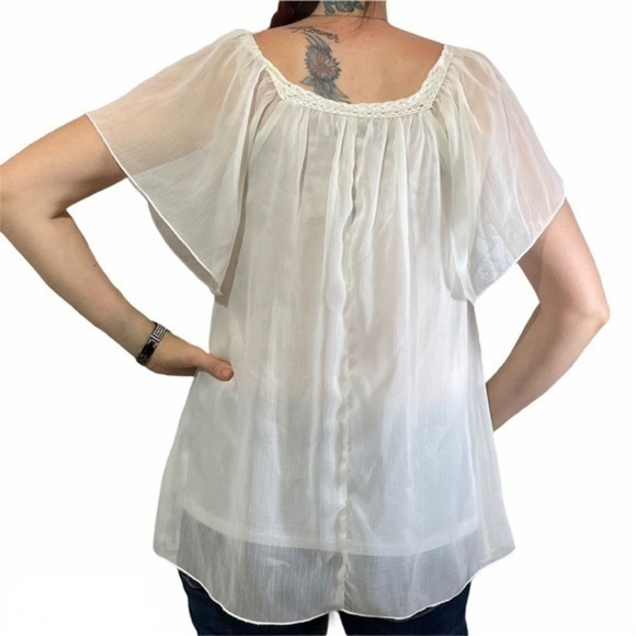 FOREVER 21 Flutter Sleeve Sheer Blouse Small - Picture 2 of 13